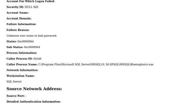 Constant Errors on SQL server, Event ID 28005 and 4625 смотреть онлайн