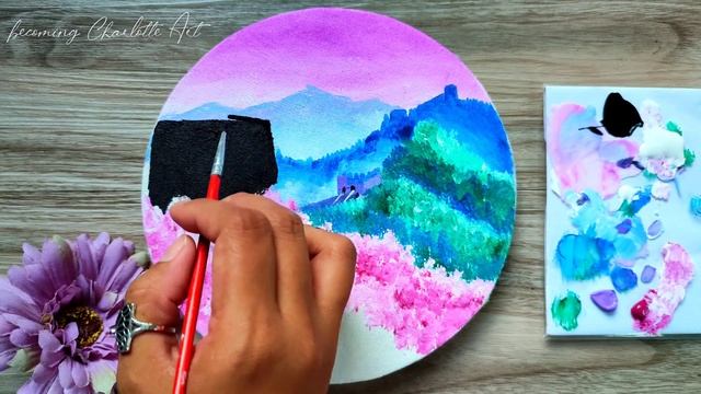 "Great Wall of China"??Acrylic Painting | Round Canvas | Step by Step | Satisfying | Art Therapy #5 смотреть онлайн