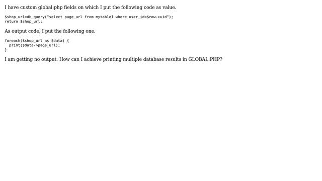 Drupal: How can i print multiple query output in GLOBAL:PHP view field? смотреть онлайн