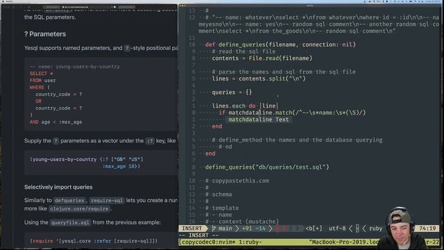 making a ruby yesql clone | ruby, sqlite in production, tmux, neovim смотреть онлайн