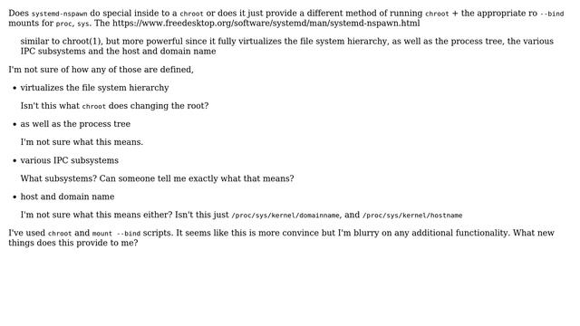 Unix & Linux: systemd-nspawn vs chroot and bind mount? смотреть онлайн