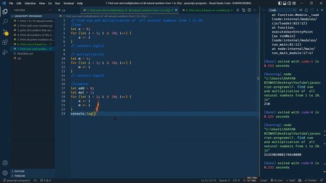 Find the sum and multiplication of all natural numbers from 1 to 20 #tezprogrammer #javascript смотреть онлайн