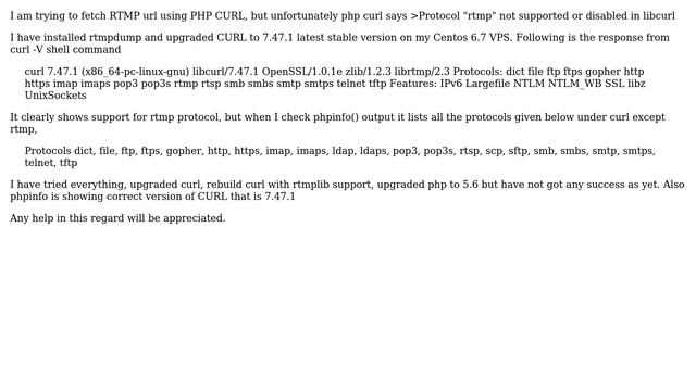 DevOps & SysAdmins: PHP CURL does not support RTMP protocol смотреть онлайн