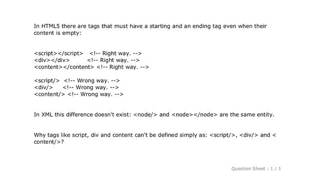 HTML : Why some HTML5 tags must have a starting and ending tag instead of self closing them with /? смотреть онлайн