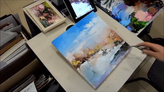 Пишу картину маслом. Пейзаж с церковью. Истринский район. Мастихиновая живопись. МК по живописи смотреть онлайн