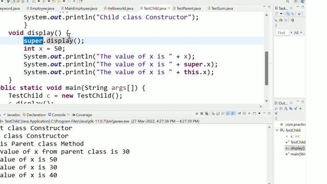 Using "Super" to access Instance method of parent class | Java Basics 34 | Java in Telugu смотреть онлайн