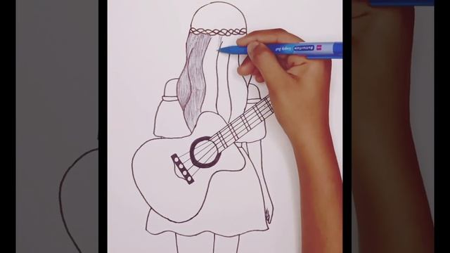 ##sample drawing of guitar and girl pencil sketch of nagma art ???? смотреть онлайн