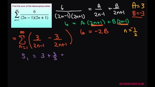 Find the sum of the telescoping series {6/((2n-1)(2n+1))}. Partial fractions смотреть онлайн