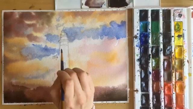 DIY HOW TO Speed painting Landscape Watercolor Painting Online art courses / artist Jarova / Sunse смотреть онлайн