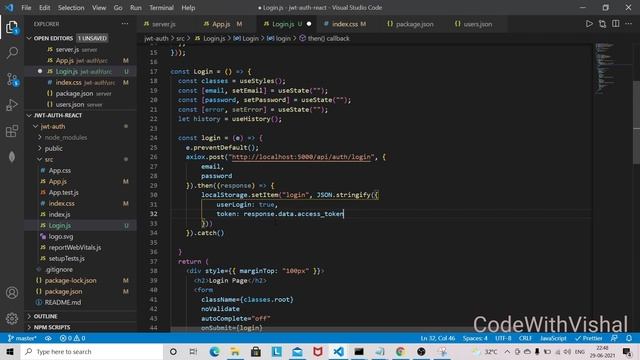 JWT Authentication using JSON Fake Server - React, Node JS смотреть онлайн