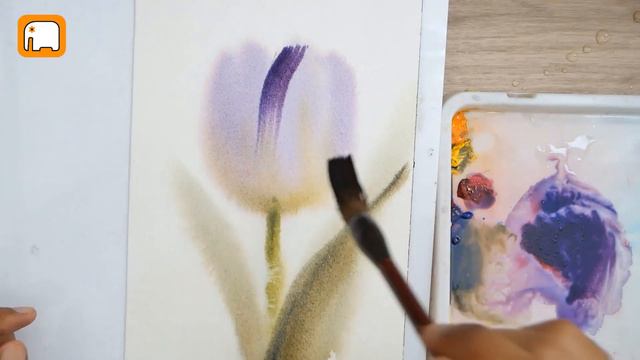 5 MINUTE How to paint A VIOLET TULIP WITHOUT DRAWING/Watercolour tutorial Demonstration/Watercolo смотреть онлайн