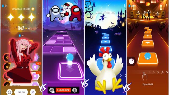 2PHUT HON vs AMONG US vs CHICKEN SONG vs PIKACHU Tiles hop смотреть онлайн