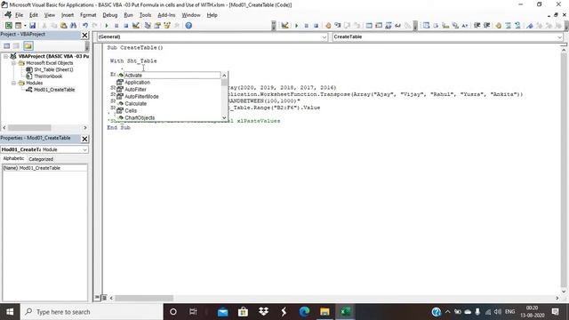 BASIC VBA 03 Create Table and Use of WITH смотреть онлайн