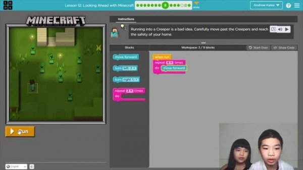 How to Code MINECRAFT in Code.org: *Looking Ahead with Minecraft* Course C Lesson 12 Puzzle 7-9