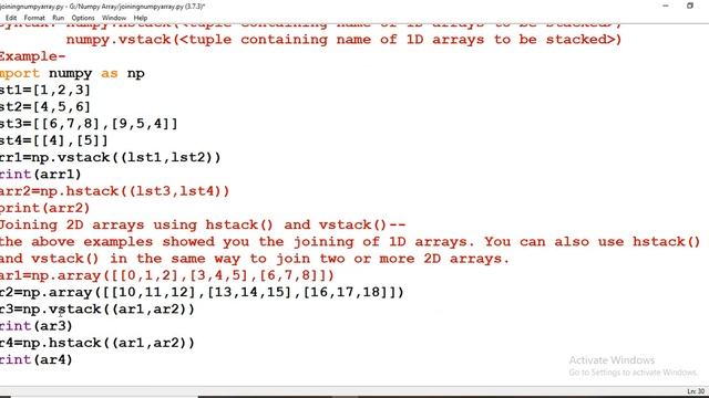Joining 1D and 2D Arrays using hstack() and vstack() смотреть онлайн