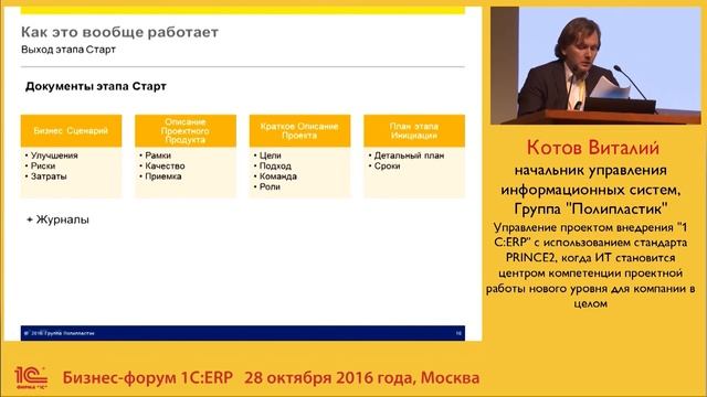 PRINCE2 1C ERP Бизнес форум 2016 Виталий Котов смотреть онлайн