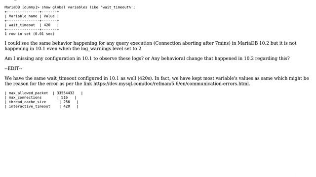 Connection aborts is happening in MariaDB 10.2 but not in 10.1 even with log_warnings level set... смотреть онлайн