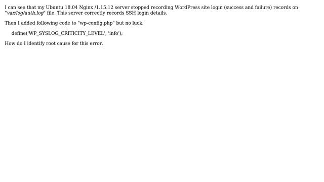 Ubuntu 18.04 Nginx Server stopped auth.log update for WordPress Site смотреть онлайн