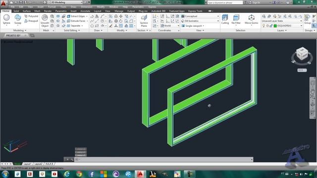AutoCad 2014 AULA 10/14 Portas e Janelas - Cortes em 3D - Autocriativo смотреть онлайн