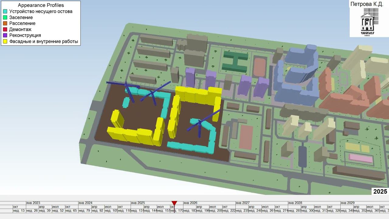 4D модель реновации квартала, разработанная в среде SYNCHRO Pro (автор - К. Петрова)