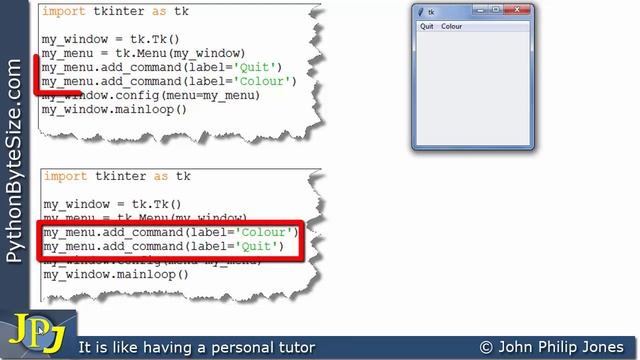 Adding menu items to a Python tkinter menubar смотреть онлайн