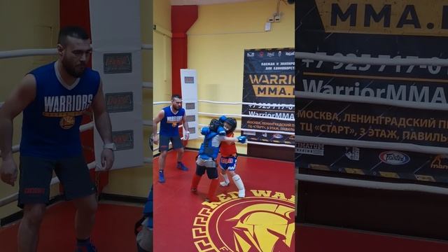 Кикбоксингу дети. Тренировка. Денчик Невозмутимый? 6 лет - Павел 7 лет. Спарринг. смотреть онлайн