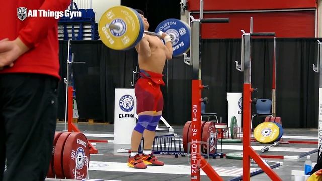Tian Tao 215kg Clean Session Training Hall 2015 World Weightlifting Championships