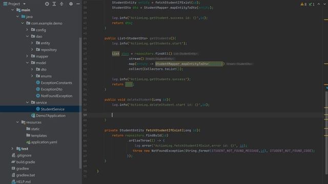 Rest API Student app with all HTTP methods logs and exception handler смотреть онлайн