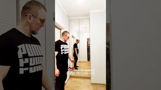 Встроенный шкаф в узкую нишу с зеркальными распашными дверями. Распашной шкаф в нишу на заказ. смотреть онлайн
