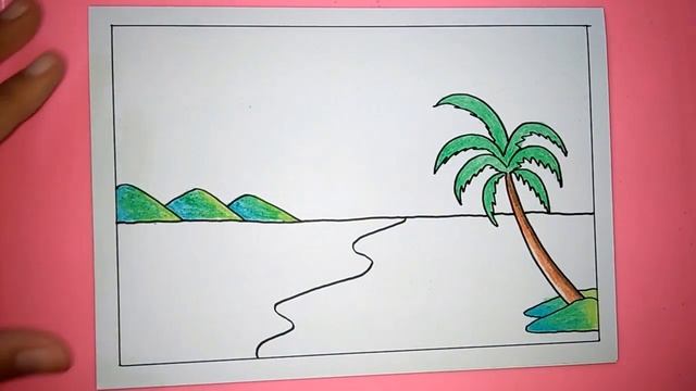How To Draw A Sea Beach Scenery - Easy Drawing смотреть онлайн