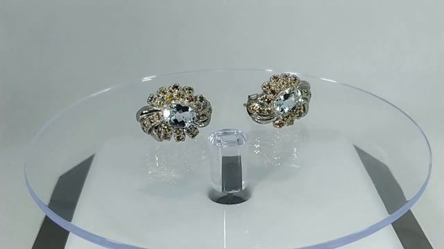 Серьги-пусеты с натуральными бразильскими аквамаринами (берилл) 7х5 мм и сапфирами Сонгеа Серебро92 смотреть онлайн