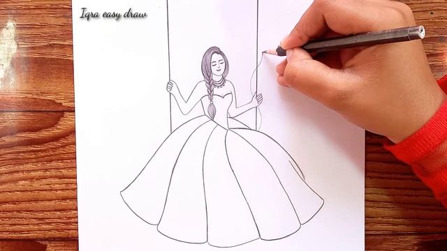 How to Draw A Girl Swinging with beautiful Dress || Easy Girl Drawing | pencil sketch for beginners смотреть онлайн