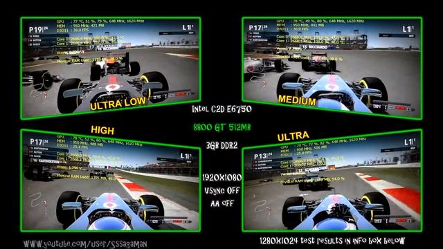 F1 2012 - C2D E6750 - 3GB - 8800 GT - 1080p Tests смотреть онлайн