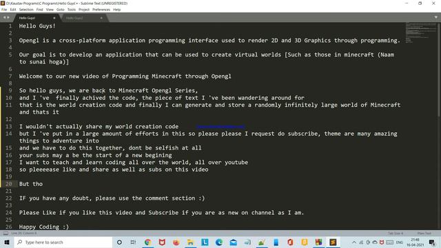 Finally its the day I made it to world Creation | Minecraft Opengl C++ смотреть онлайн