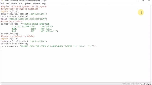 SQLite database operations in Python смотреть онлайн
