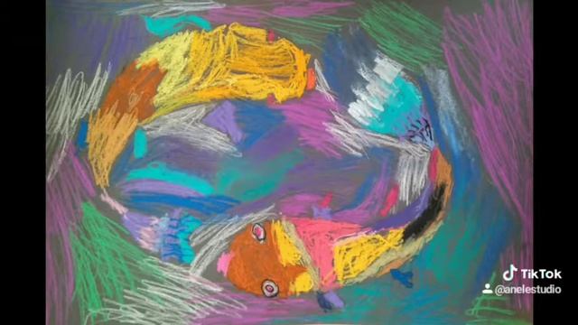 Рыбы масляной пастелью. Oil pastel. смотреть онлайн