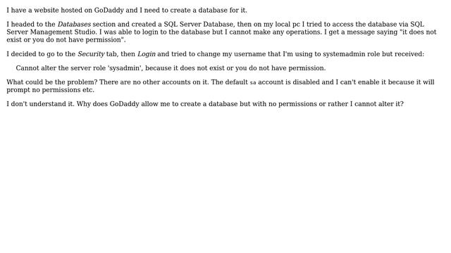 Databases: All actions denied on MS SQL Server on Go Daddy Hosting смотреть онлайн