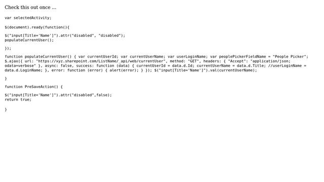 Get current user name into the single line of text field for newform.aspx using Javascript in... смотреть онлайн