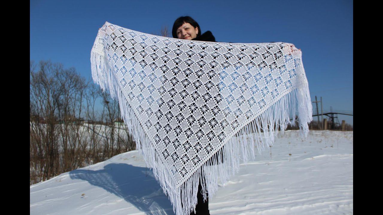 МК № 4 Узор для шали крючком (crochet shawl pattern) смотреть онлайн
