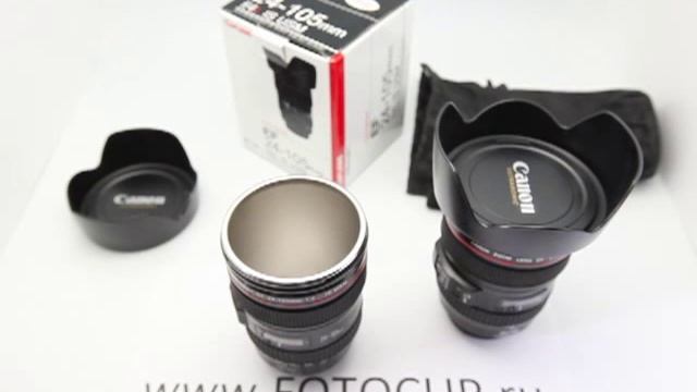 Качественная кружка объектив Canon 24-105 с крышкой блендой смотреть онлайн