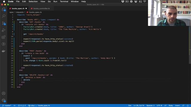 Rails 6 API Tutorial - RSpec API Tests POST/DELETE p.10 смотреть онлайн