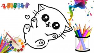 Как нарисовать милого котёнка. Мультик раскраска для детей. Учимся рисовать простые рисунки