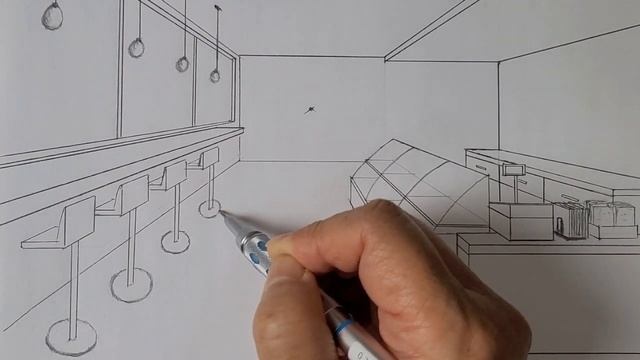 How to draw a coffee shop interior in one point perspective смотреть онлайн