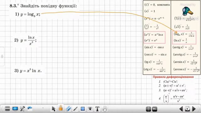 Похідні показникової та логарифмічної функцій смотреть онлайн