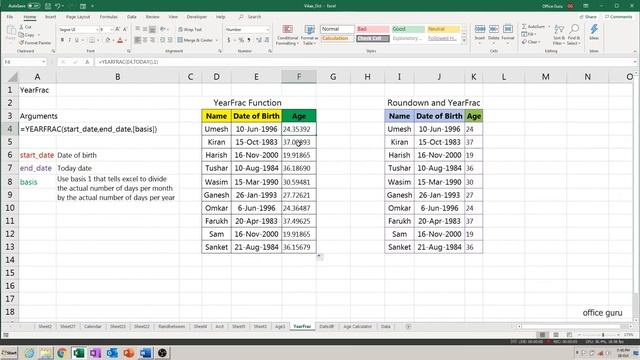 Yearfrac Function In Excel To Calculate Age From Two Dates or Date of Birth (Hindi - with Examples) смотреть онлайн