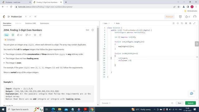 Finding 3 Digit Even Numbers | Leetcode | Java | Solution | Explanation смотреть онлайн