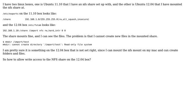 Ubuntu: Permissions for mounted NFS share? смотреть онлайн