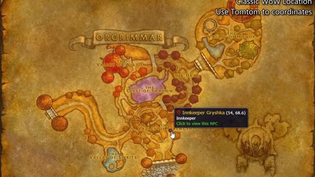 Orgrimmar Hearthstone Innkeeper Location Classic WoW смотреть онлайн