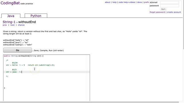 Codingbat - withoutEnd (Java) смотреть онлайн