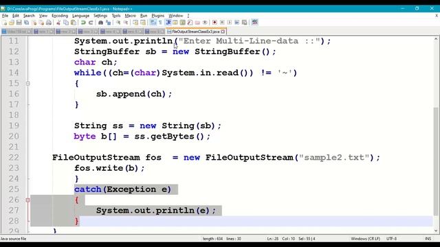 156. FileOutputStream with Multi-Line-Data || Input-Stream and Output-Stream in Java || IO-Streams смотреть онлайн